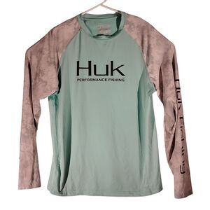 Huk tshirt mens S Small blue long sleeve fishing performance graphic stretch